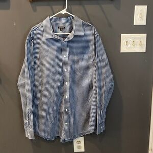 George Mens 2XL plaid blue white and black long sleeve button down EUC